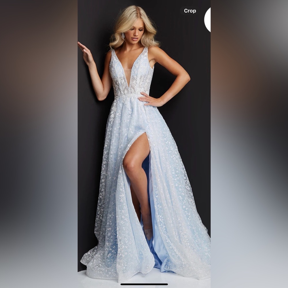 Selling a Jovani prom dress! Light blue, high slit, low v neck and back.